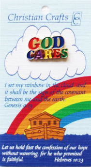 Picture of God Cares Rainbow Pin Badge