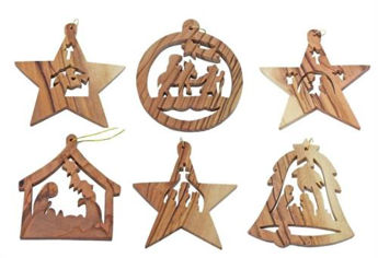 Picture of Olive wood hanging tree decorations