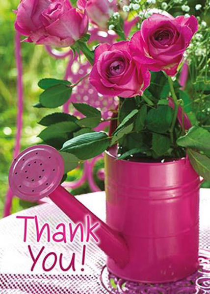 Picture of Thank You. Pink Flowers. Pack of 4